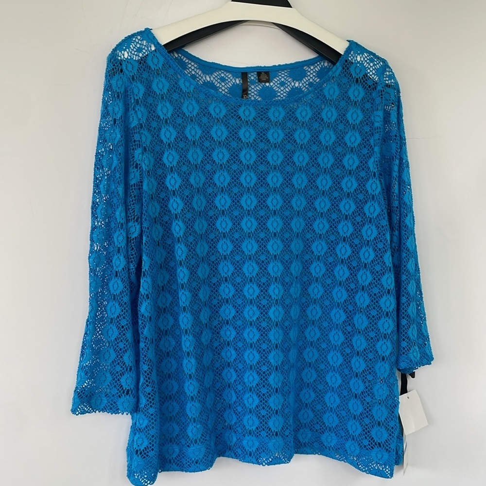 Skye's the Limit Vibrant Blue Lace Blouse Cover Up XL - Picture 9 of 14